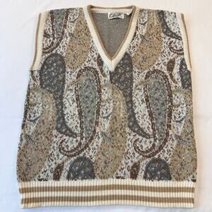 Celeste Sport Vintage Paisley Sweater Vest Brown Tan Women's size Medium V-neck